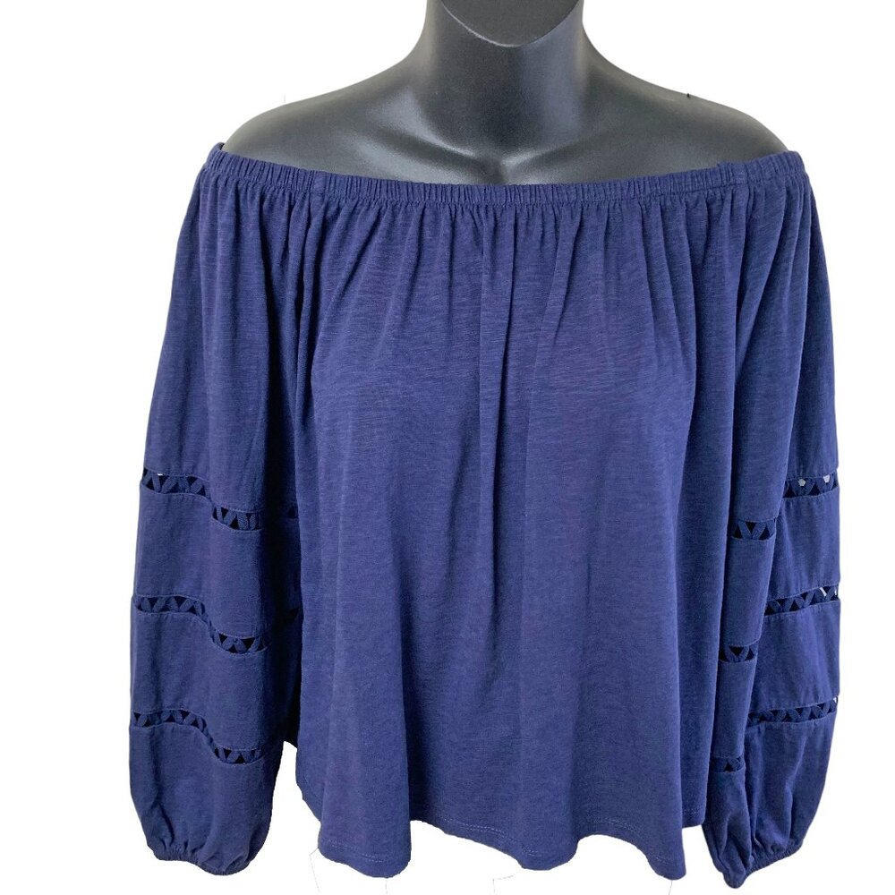 Lilly Pulitzer Katt Navy‎ Off TheShoulder Blouson Sleeve Top